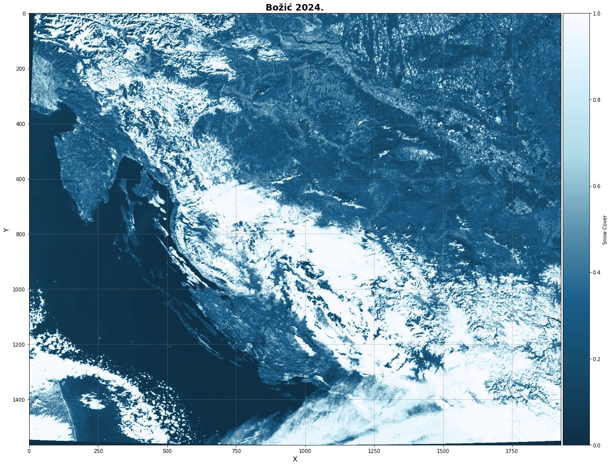 Satellite image of snow, Christmas 2024
